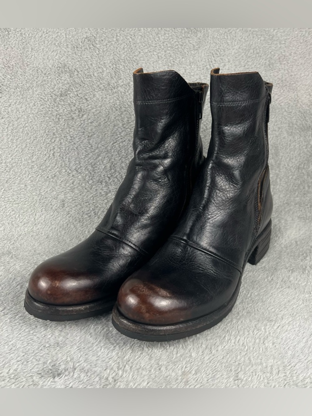 Shoto Women’s Handmade Italian Leather Boots EU 38 Dark Brown Patina Zips